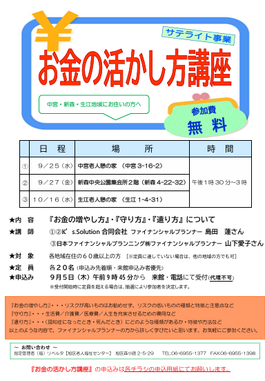 サテライト事業　お金の活かし方講座(中宮・新森・生江)