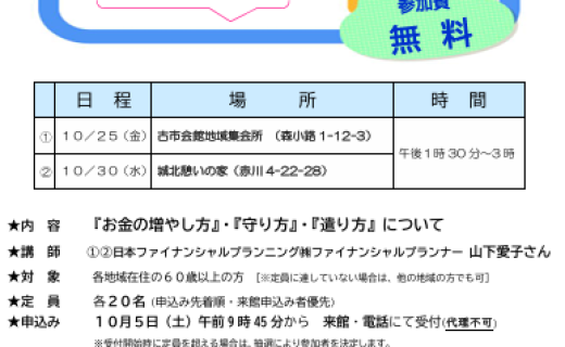 サテライト事業　お金の活かし方講座(古市・城北)